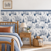 Custom Pet Toile Peel and Stick Navy Blue Half Wall Wallpaper