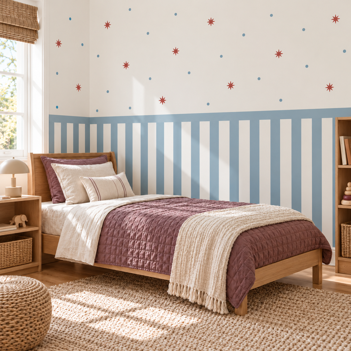 Stripe Peel and Stick Half Wall Wallpaper | Dusty Blue