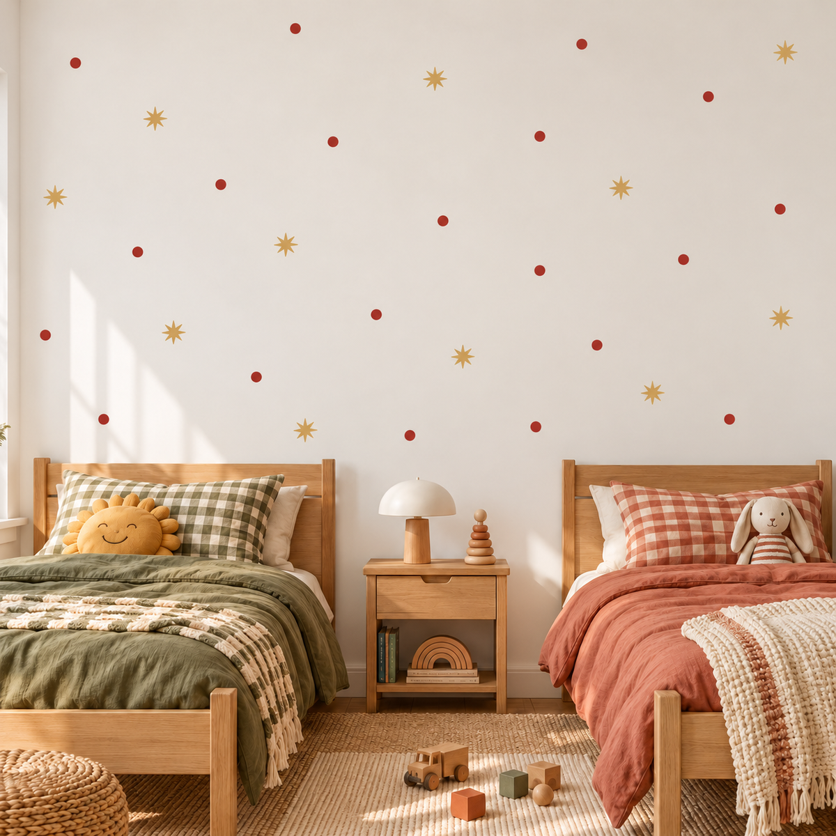 Star and Polka Dot Peel and Stick Fabric Wall Decals