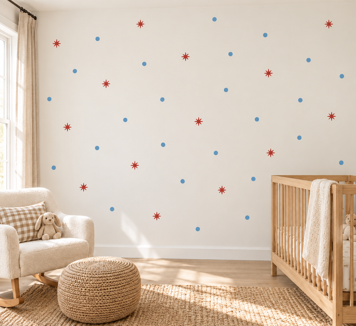Star and Polka Dot Peel and Stick Fabric Wall Decals