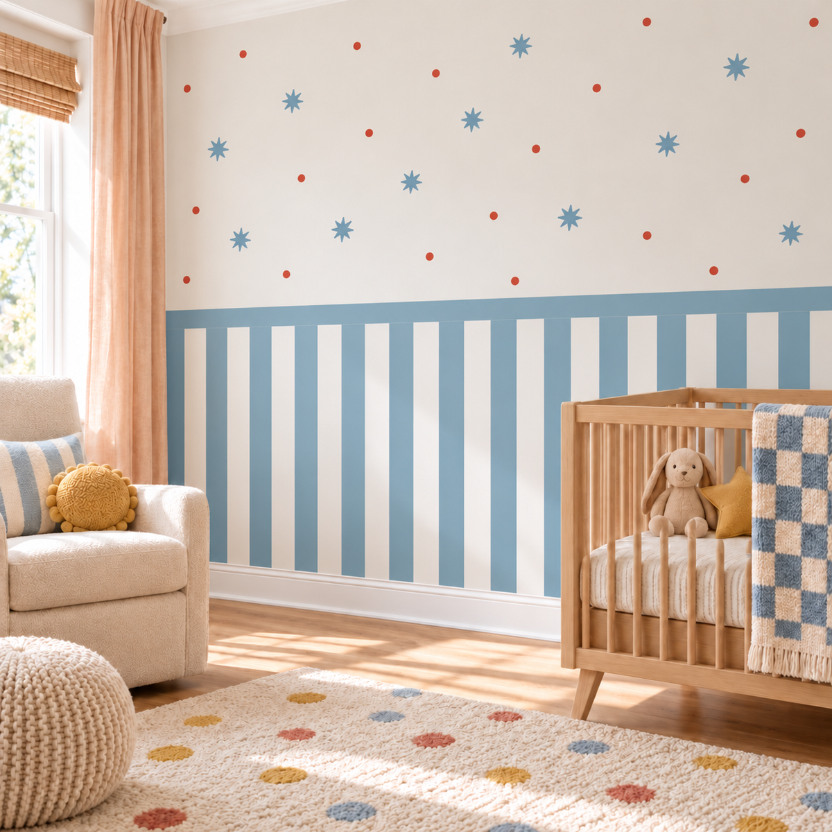 Stripe Peel and Stick Half Wall Wallpaper | Dusty Blue