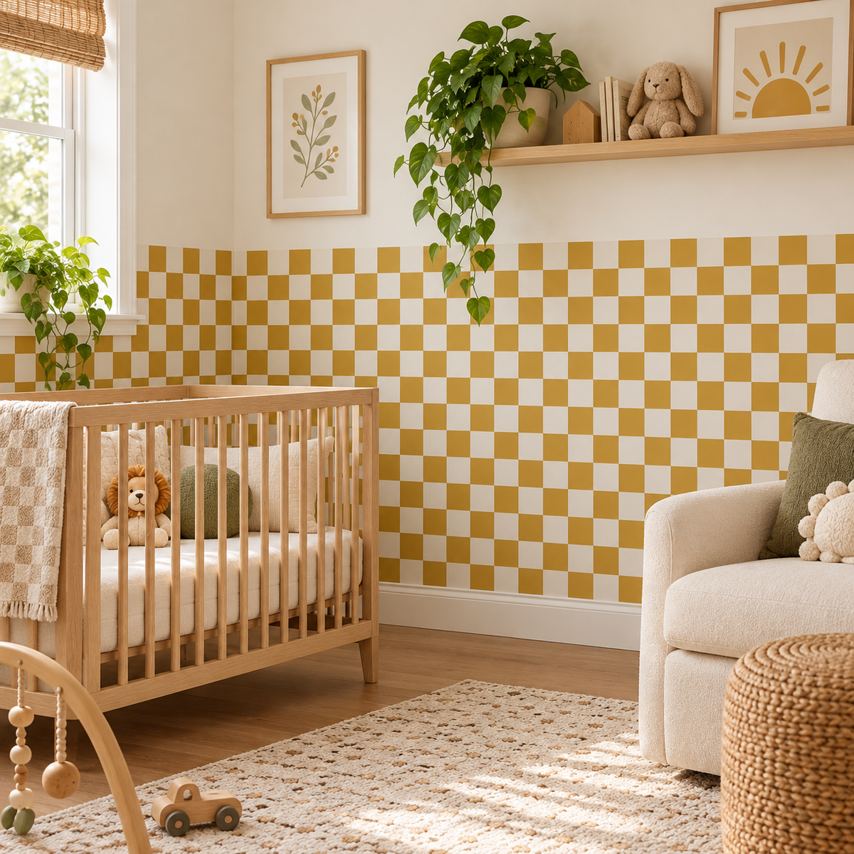 Checkerboard Peel and Stick Cozy Half Wall Wallpaper