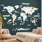 Animals World Map Fabric Wall Decal - White