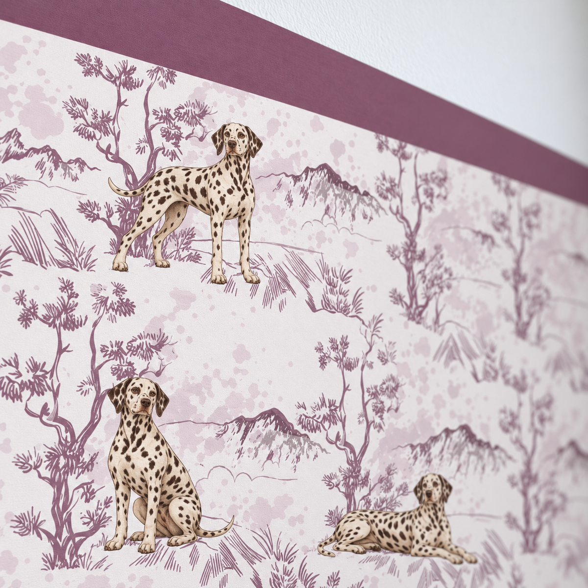 Custom Pet Toile Peel and Stick Mauve Half Wall Wallpaper
