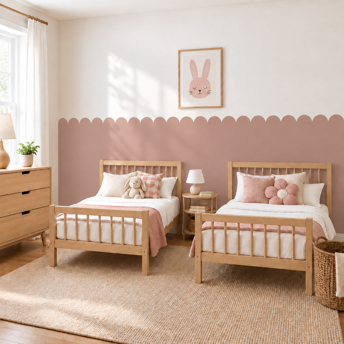 Scalloped Peel and Stick Dusty Rose Half Wall Wallpaper