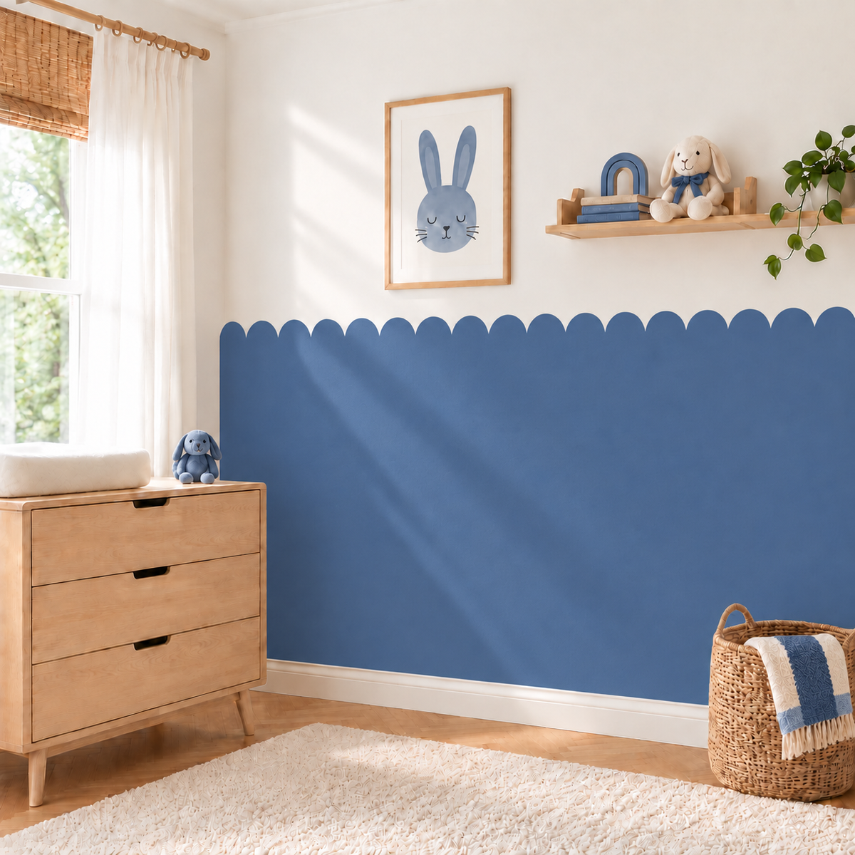 Scalloped Peel and Stick Navy Half Wall Wallpaper