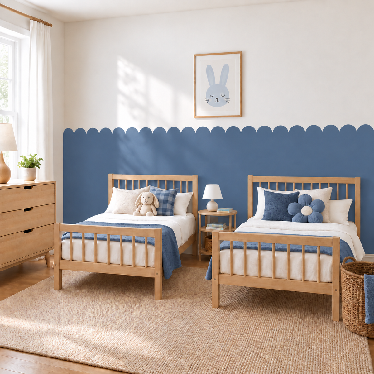 Scalloped Peel and Stick Navy Half Wall Wallpaper