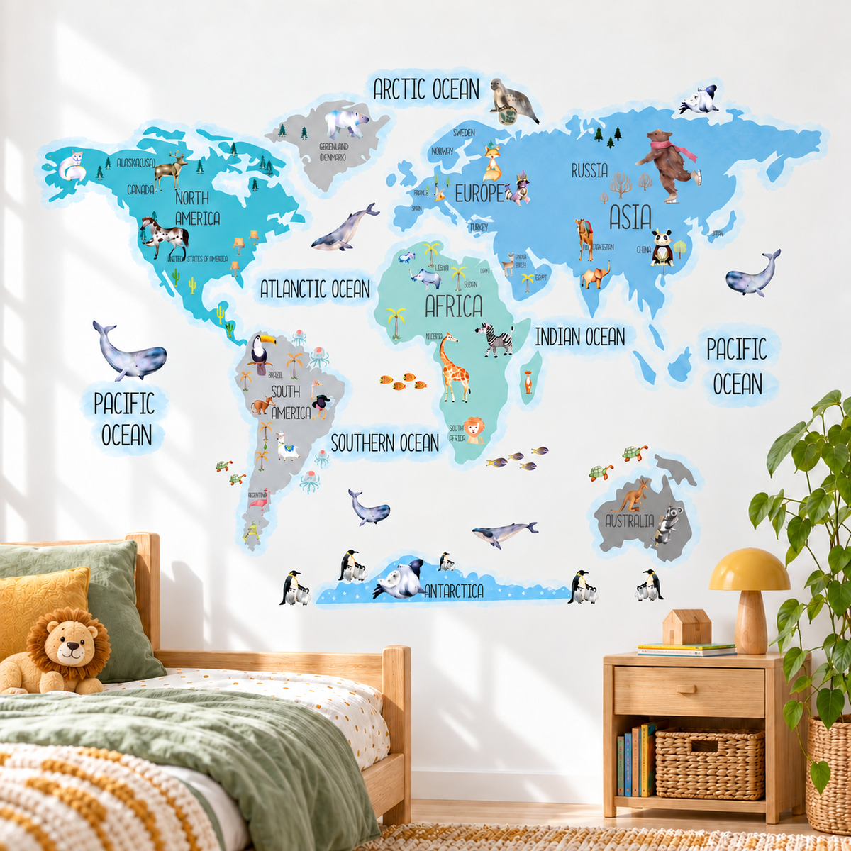 Kind World Map Fabric Wall Decal