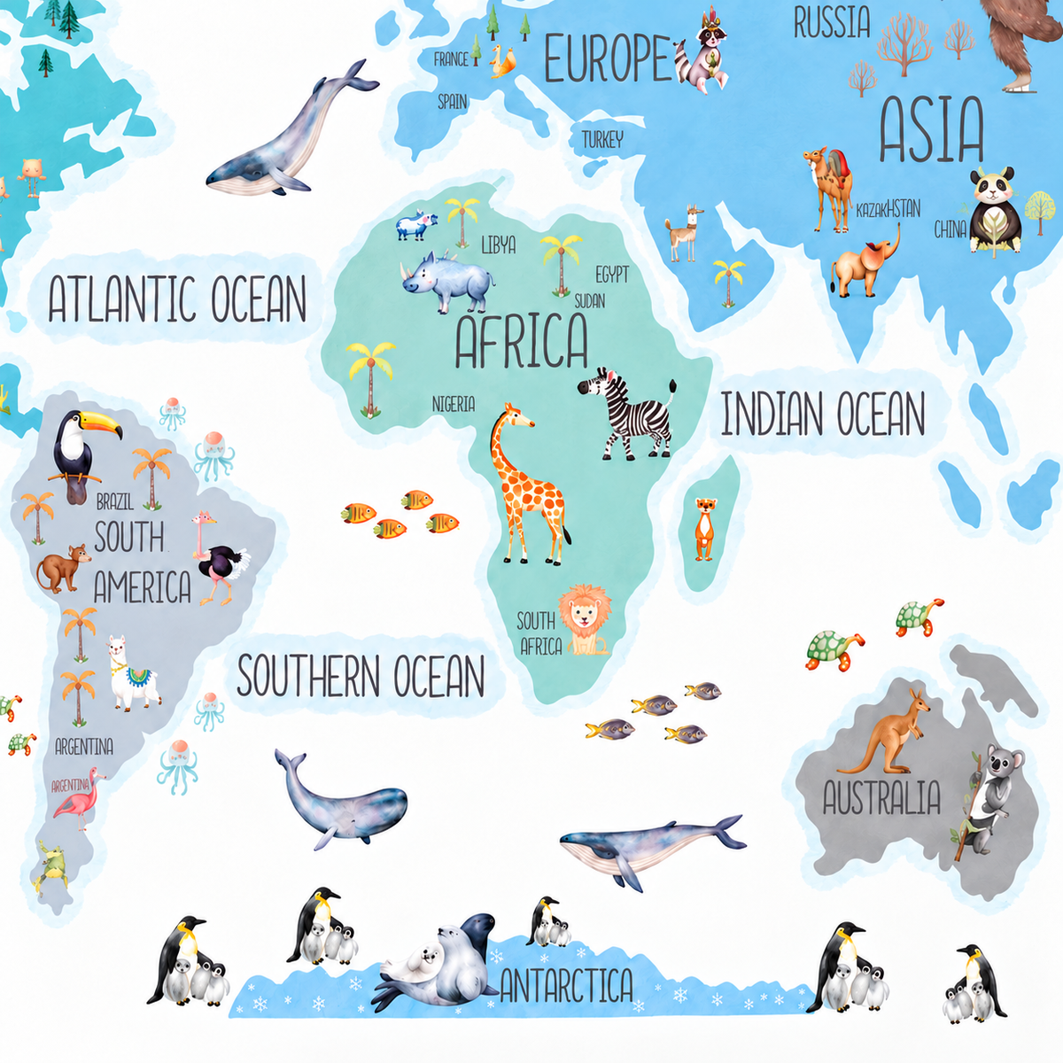 Kind World Map Fabric Wall Decal