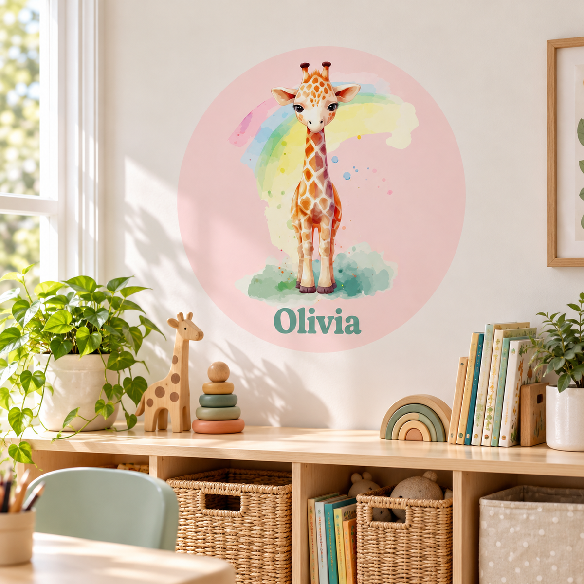 Personalized Round Giraffe Fabric Wall Decal