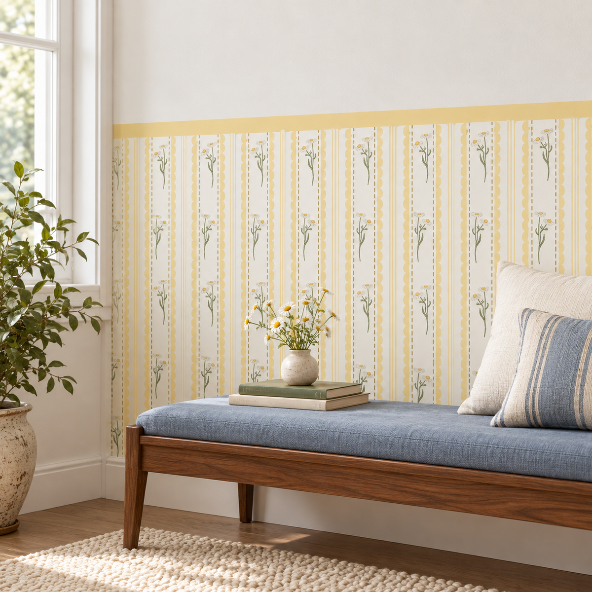 Daisy Peel and Stick Yellow Half Wall Wallpaper