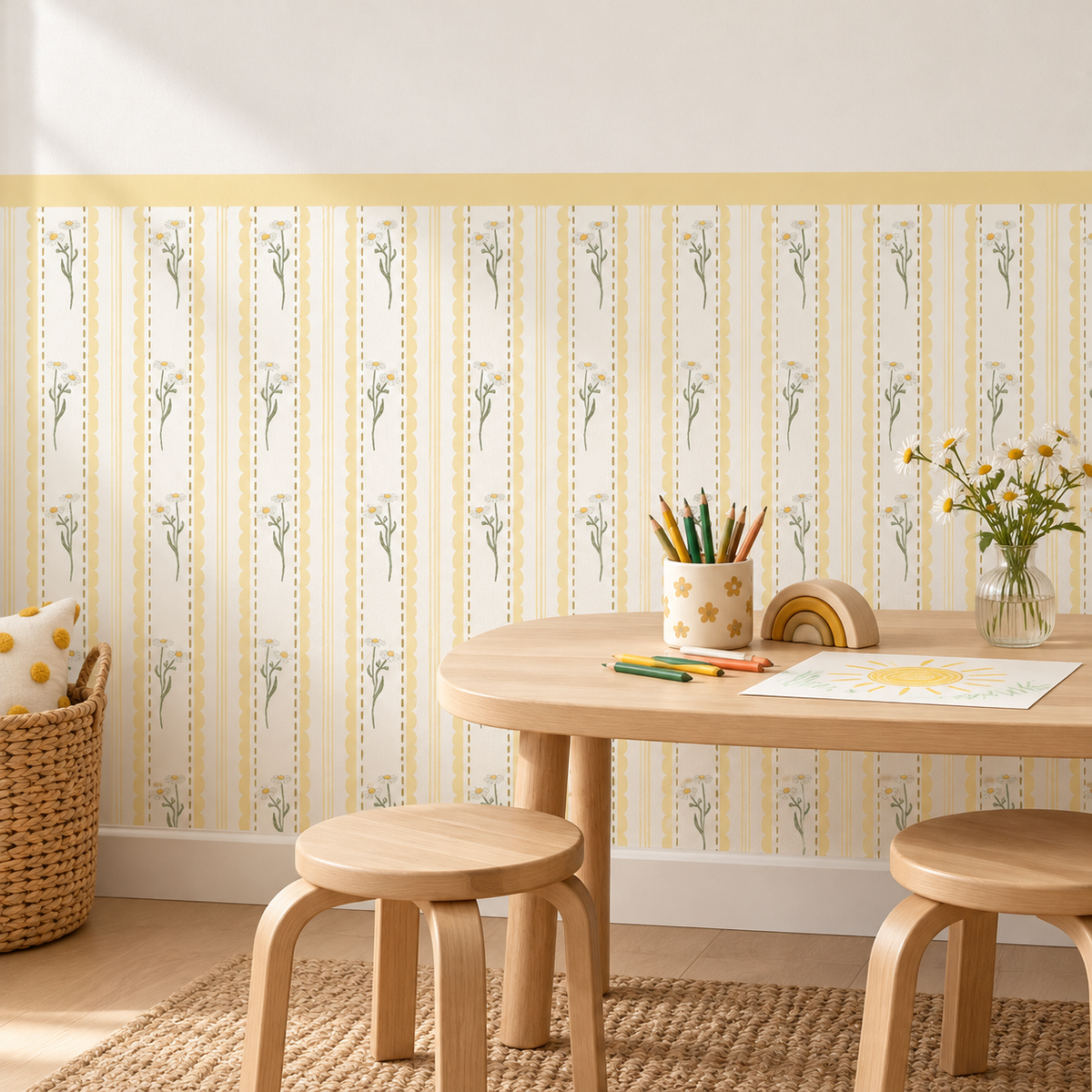 Daisy Peel and Stick Yellow Half Wall Wallpaper