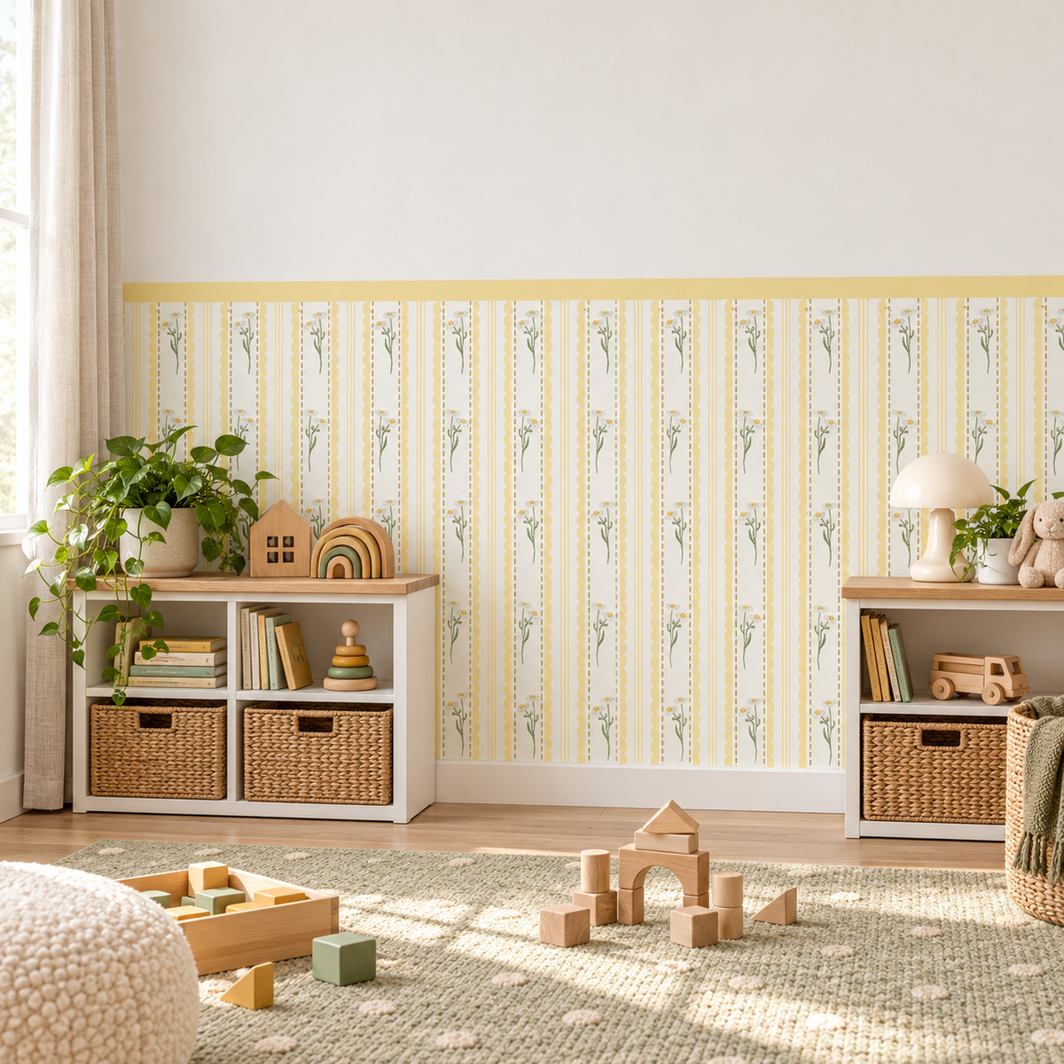 Daisy Peel and Stick Yellow Half Wall Wallpaper