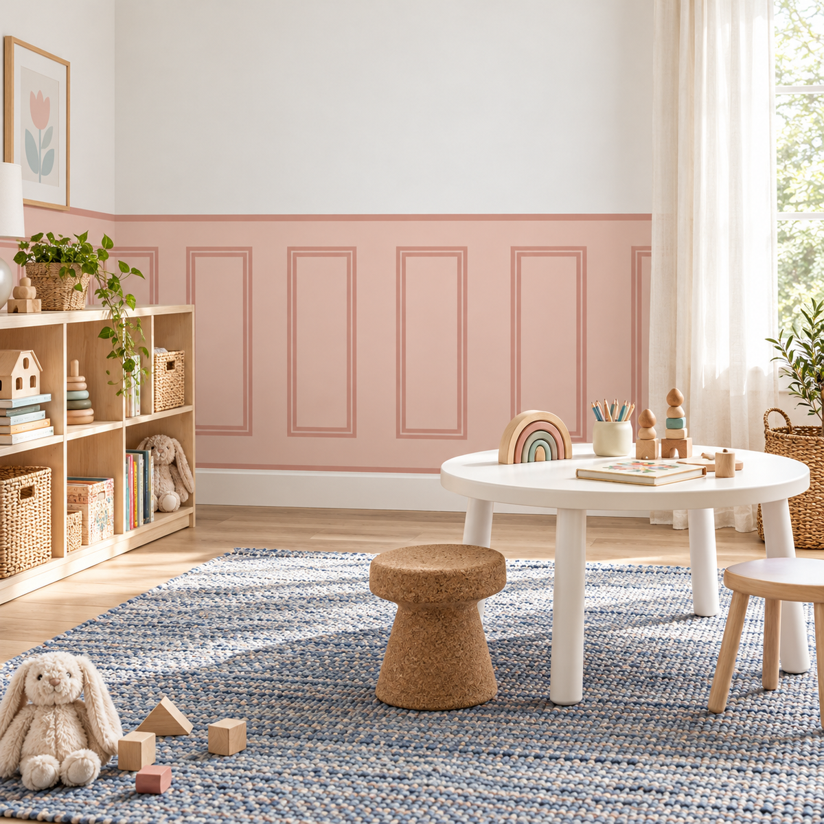 Traditional Peel and Stick Pink Half Wall Wallpaper