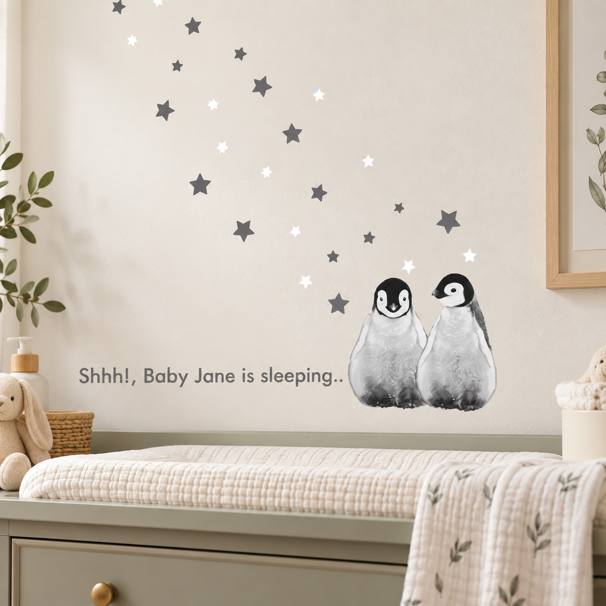 Personalized Penguin Family Fabric Wall Decals