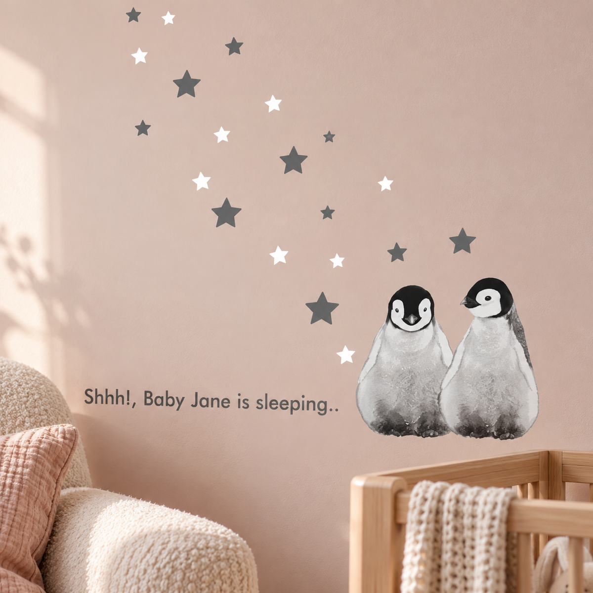 Personalized Penguin Family Fabric Wall Decals