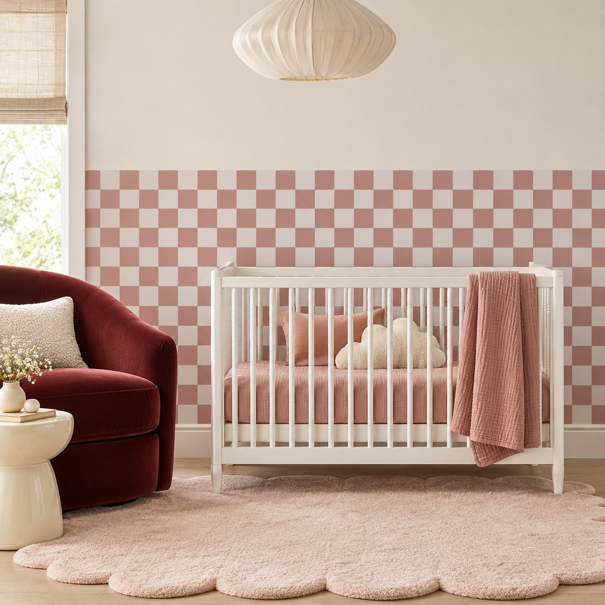 Checkerboard Peel and Stick Dusty Half Wall Wallpaper