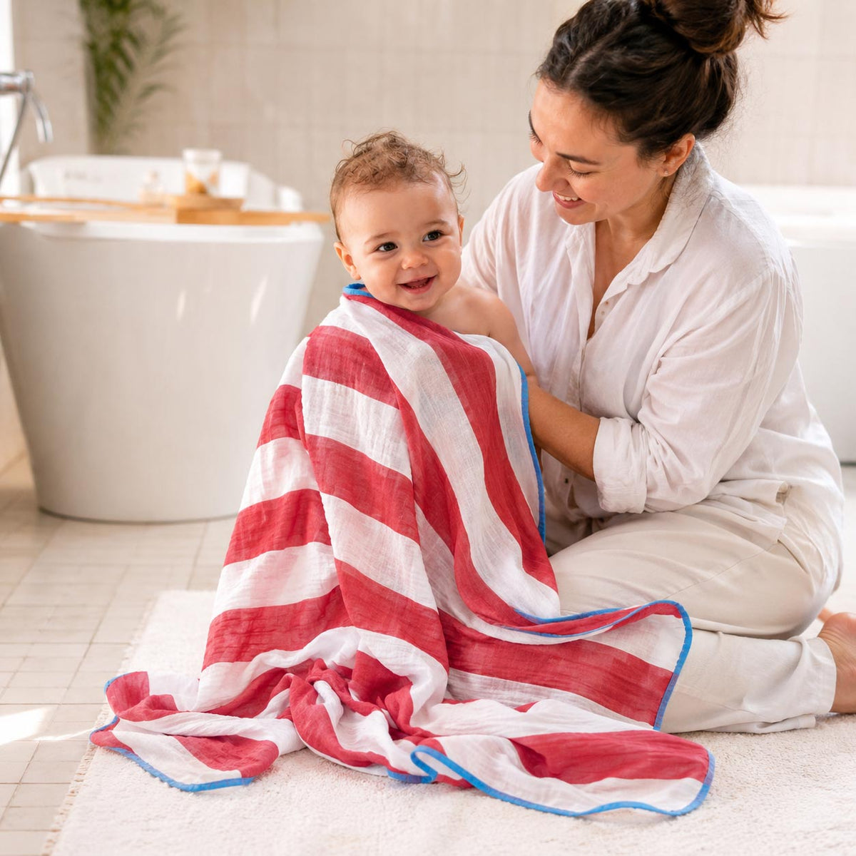 Red Striped Cotton Muslin Wrap product image 4 by Dos Junior
