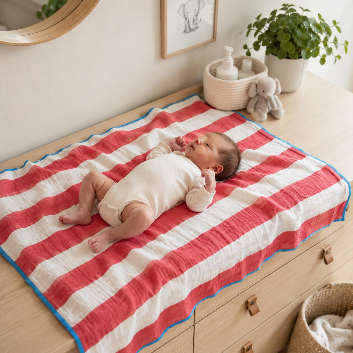 Red Striped Cotton Muslin Wrap product image 5 by Dos Junior
