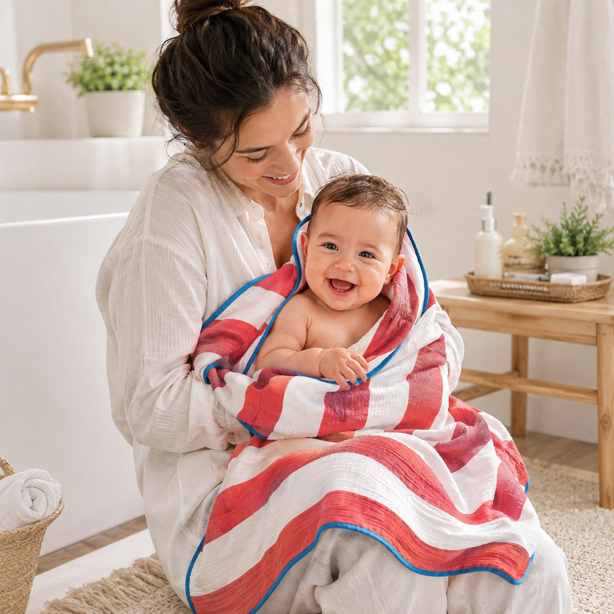 Red Striped Cotton Muslin Wrap product image 9 by Dos Junior