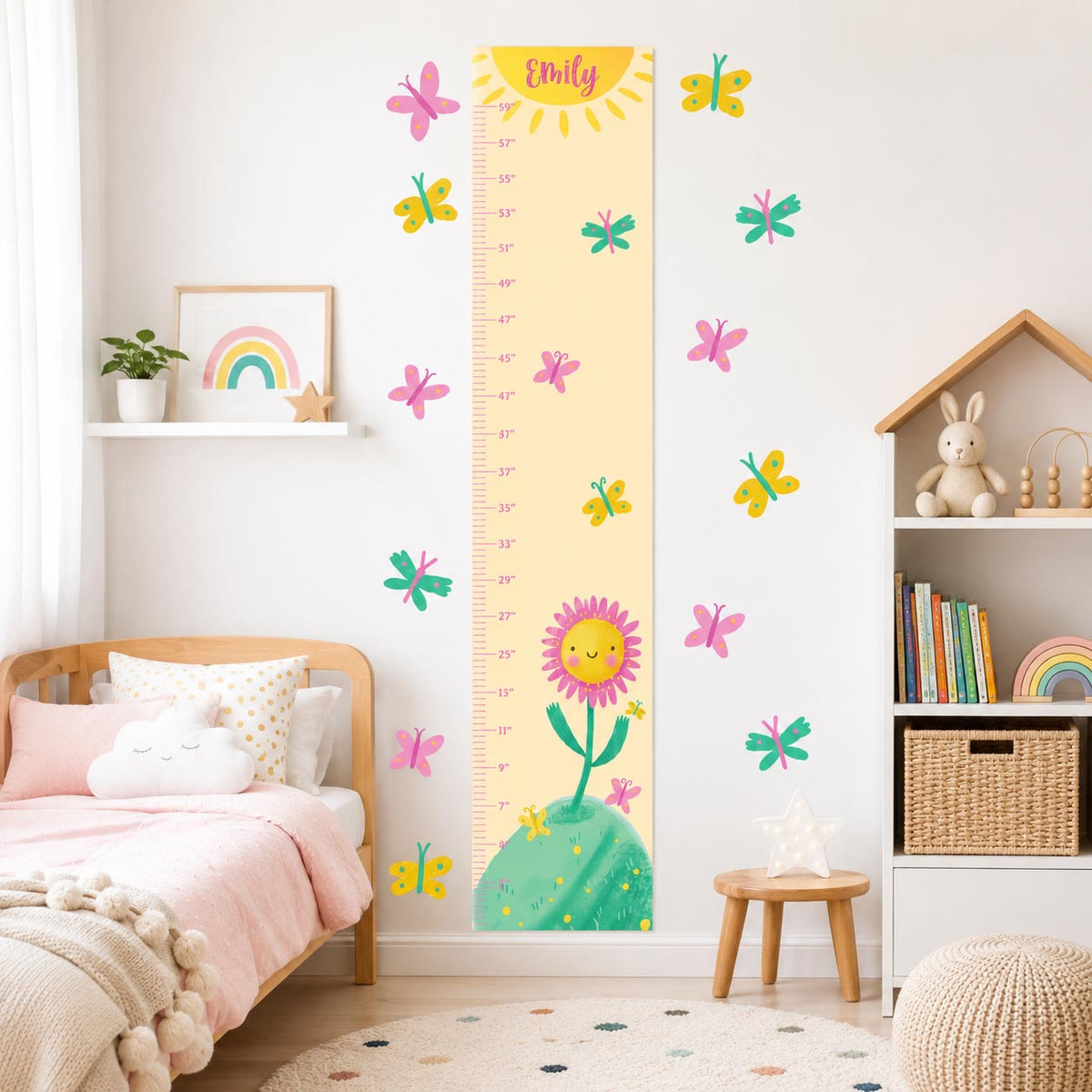 Personalized Pink Daisy Growth Chart Textile Decal by Dos Junior
