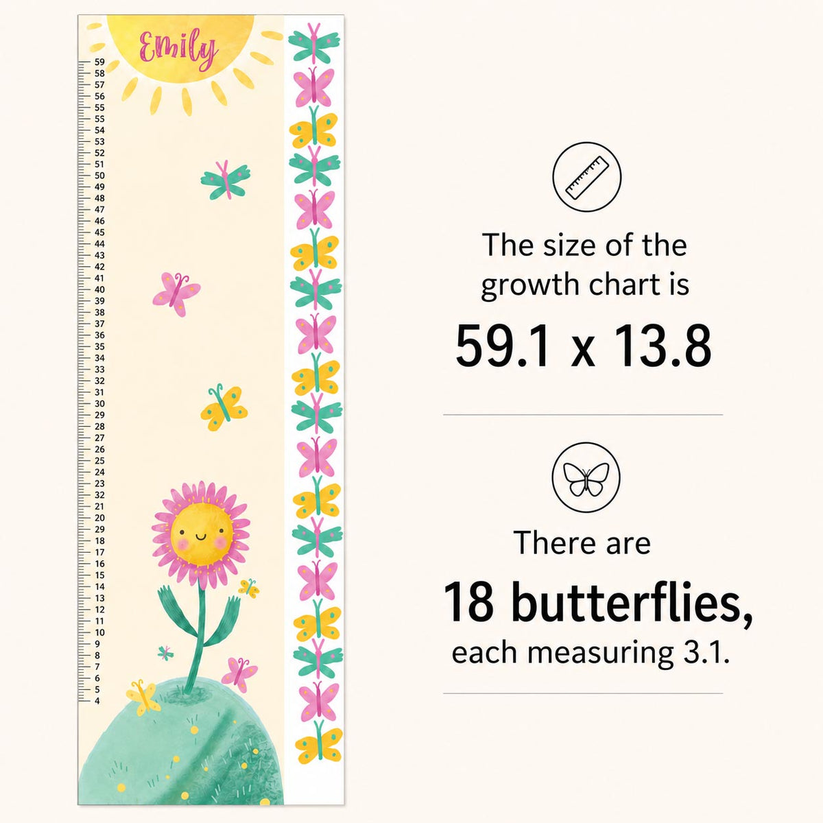 Personalized Pink Daisy Growth Chart Textile Decal product image 7 by Dos Junior