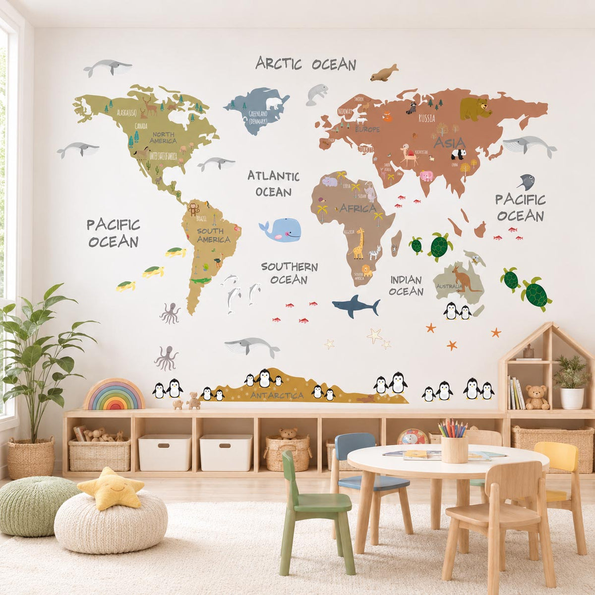 World Map Animal Textile Decal for Kids Room by Dos Junior