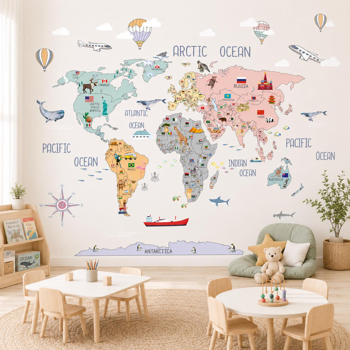 World Map Countries Dreamy Textile Decal for Kids Room by Dos Junior