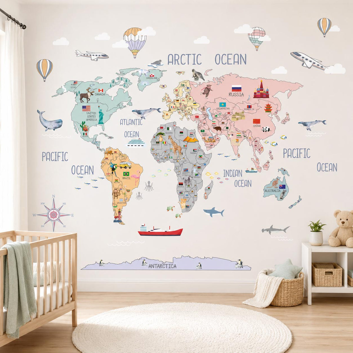 World Map Countries Dreamy Textile Decal for Kids Room product image 5 by Dos Junior