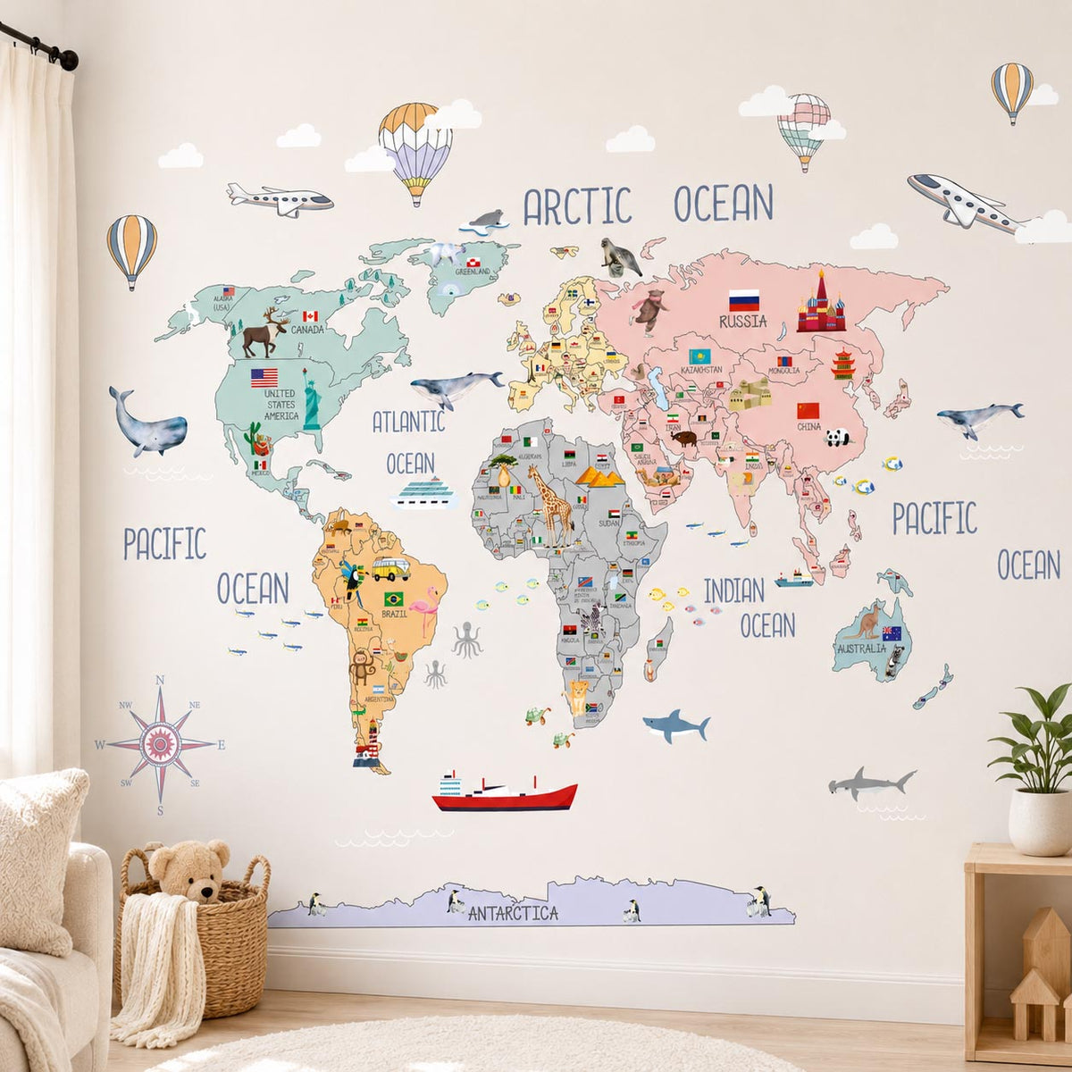 World Map Countries Dreamy Textile Decal for Kids Room product image 6 by Dos Junior
