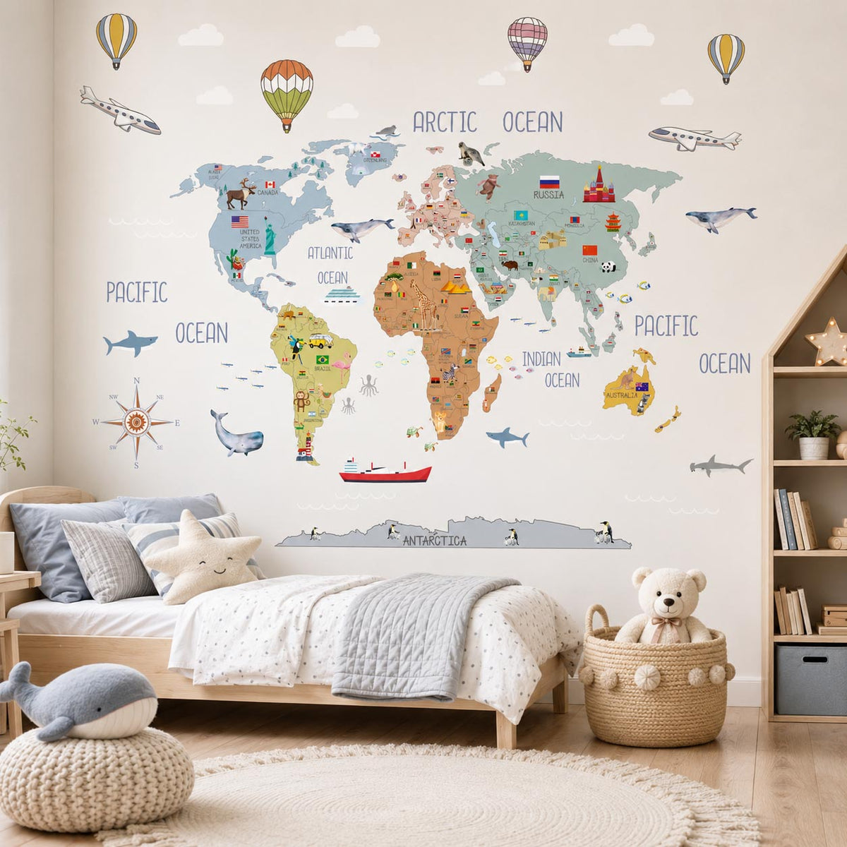 World Map Countries Sky Textile Decal for Kids Room product image 3 by Dos Junior