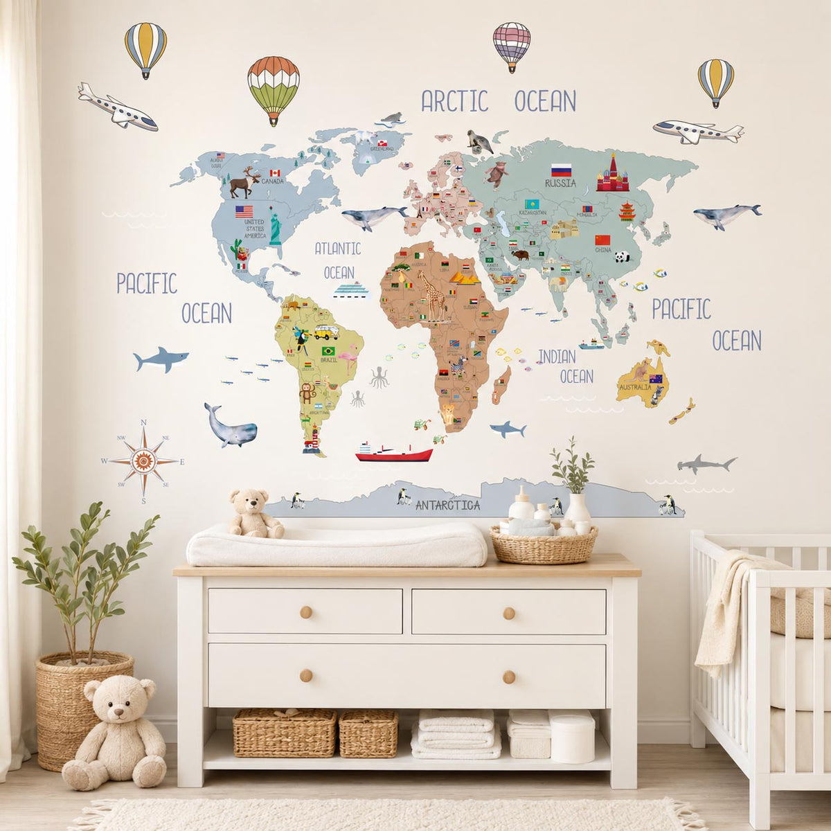 World Map Countries Sky Textile Decal for Kids Room product image 5 by Dos Junior