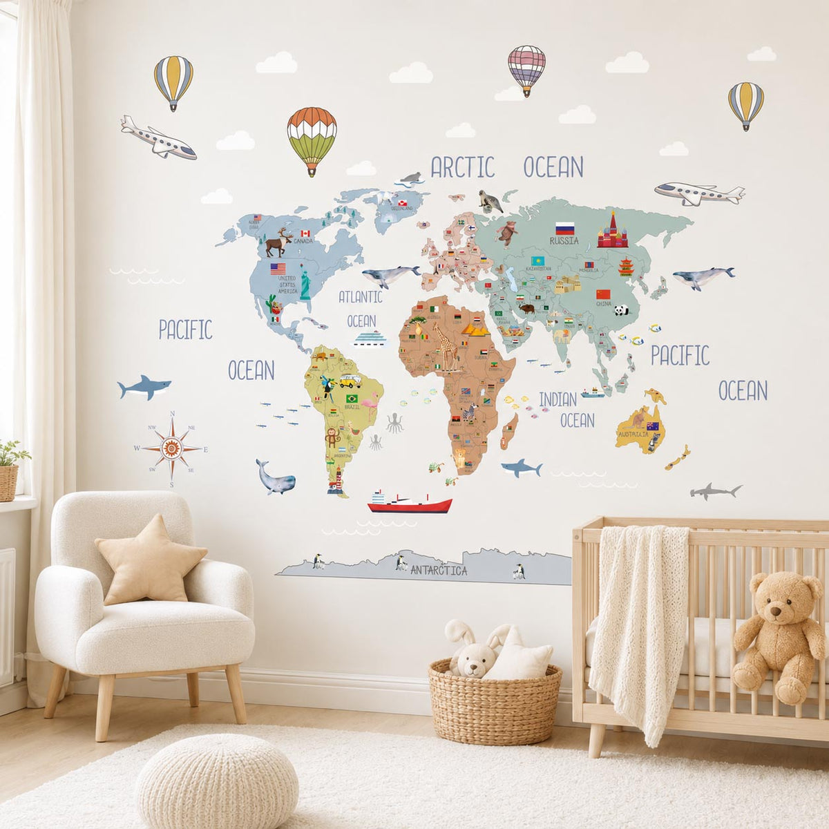 World Map Countries Sky Textile Decal for Kids Room product image 6 by Dos Junior