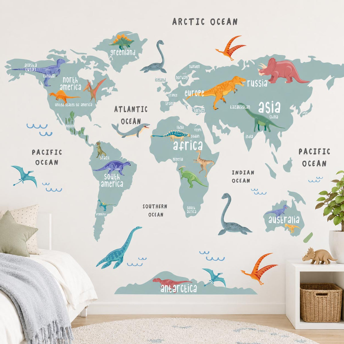 World Map Dinosaur Soft Textile Decal for Nursery by Dos Junior