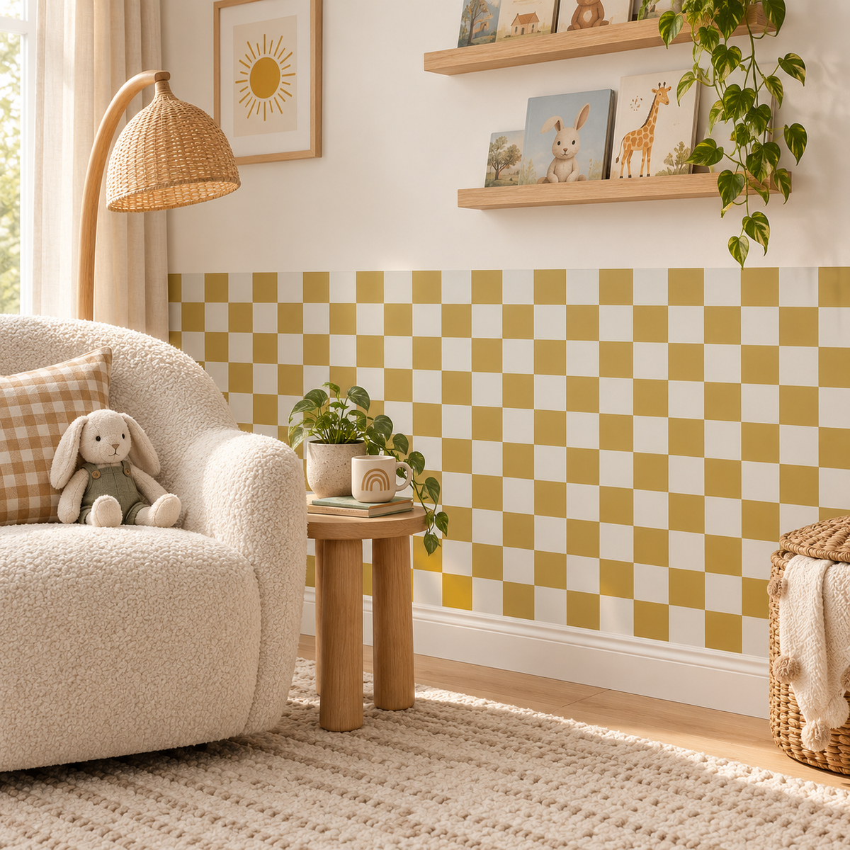 Checkerboard Peel and Stick Cozy Half Wall Wallpaper