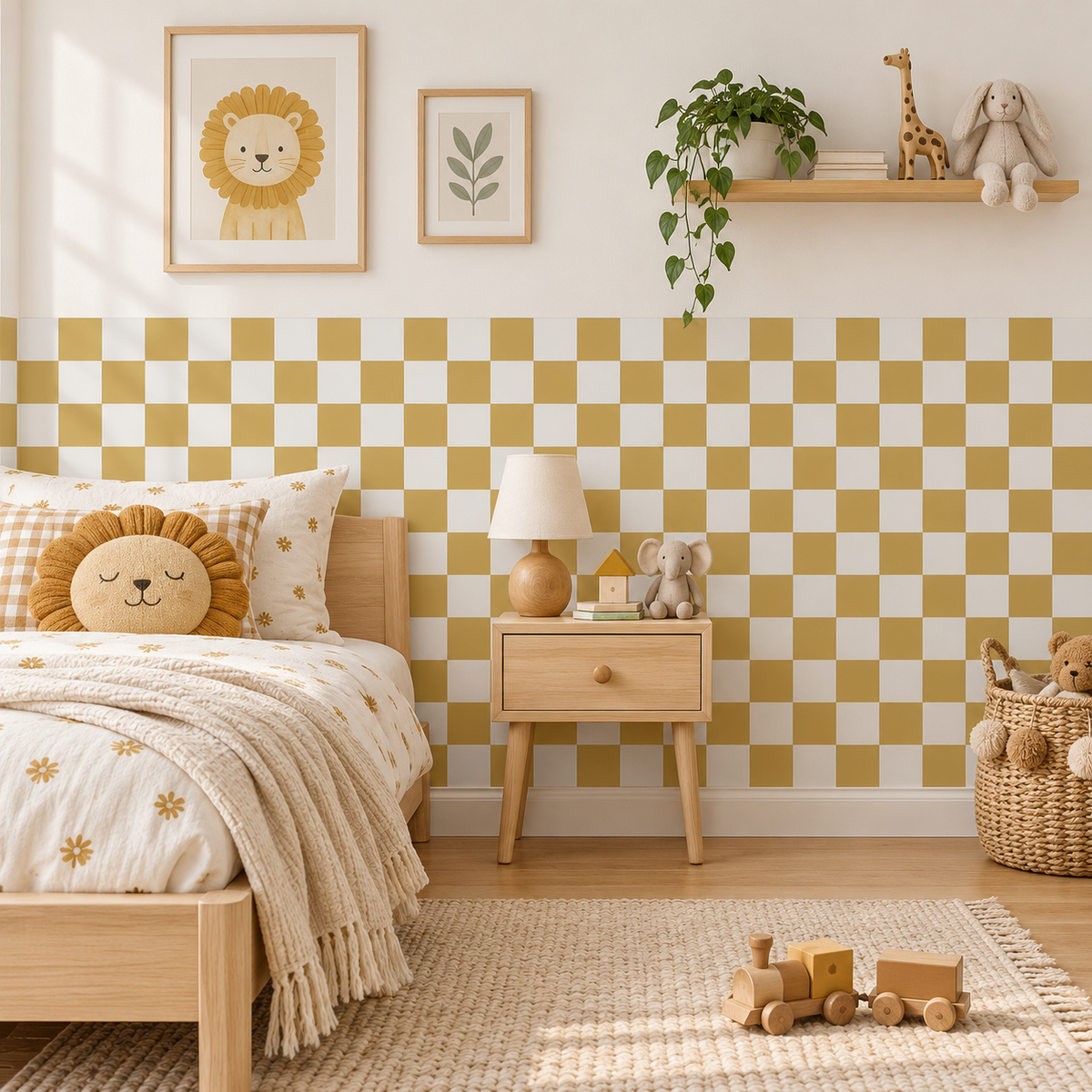 Checkerboard Peel and Stick Cozy Half Wall Wallpaper