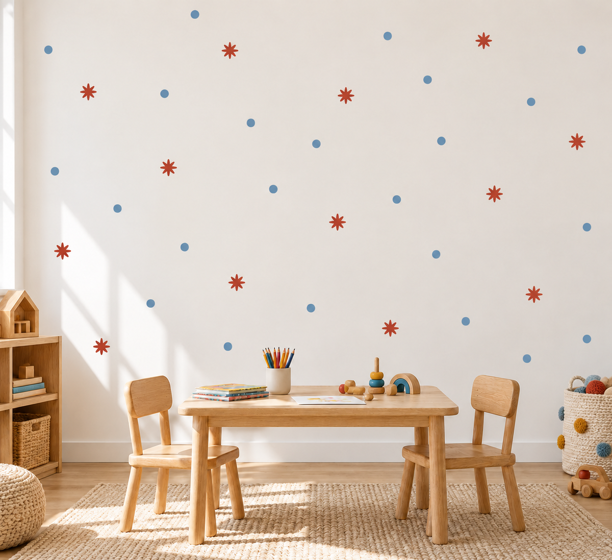 Star and Polka Dot Peel and Stick Fabric Wall Decals