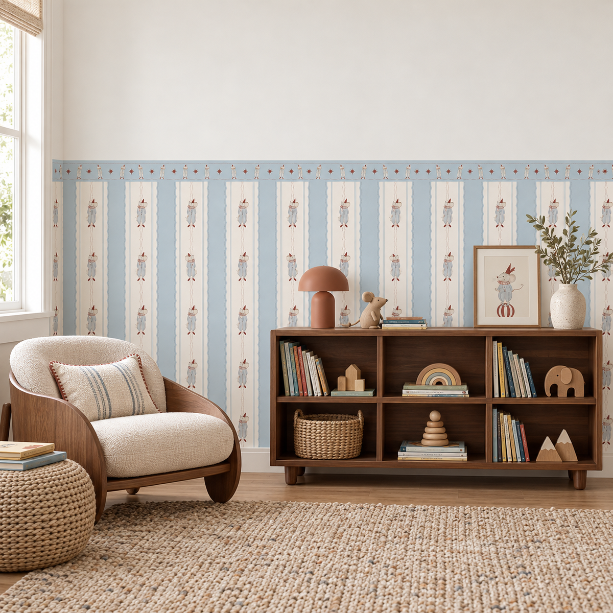 Vintage Circus Mouse Peel and Stick Half Wall Wallpaper