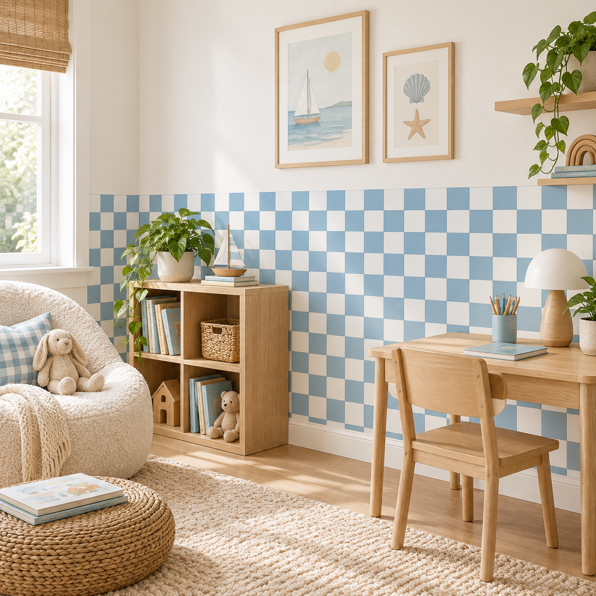 Checkerboard Peel and Stick Sky Half Wall Wallpaper