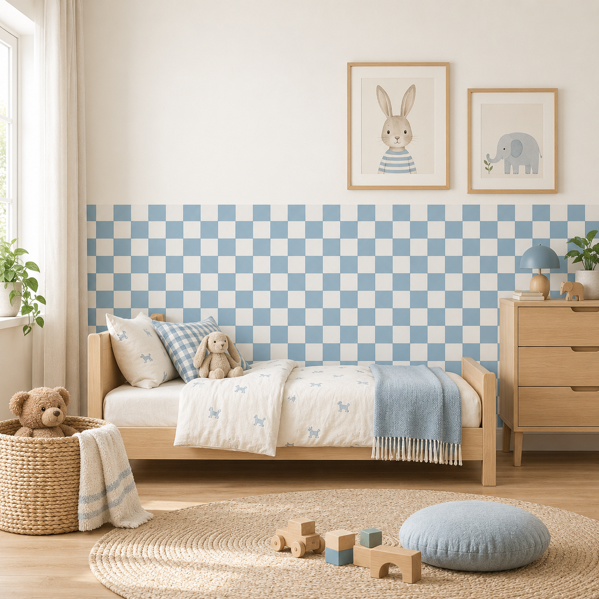 Checkerboard Peel and Stick Sky Half Wall Wallpaper