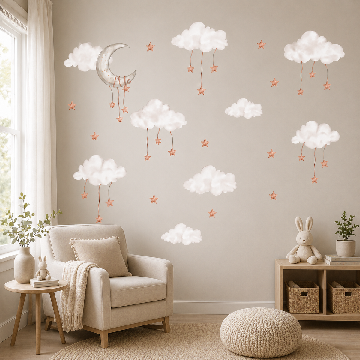 Moon and Clouds Fabric Wall Decals