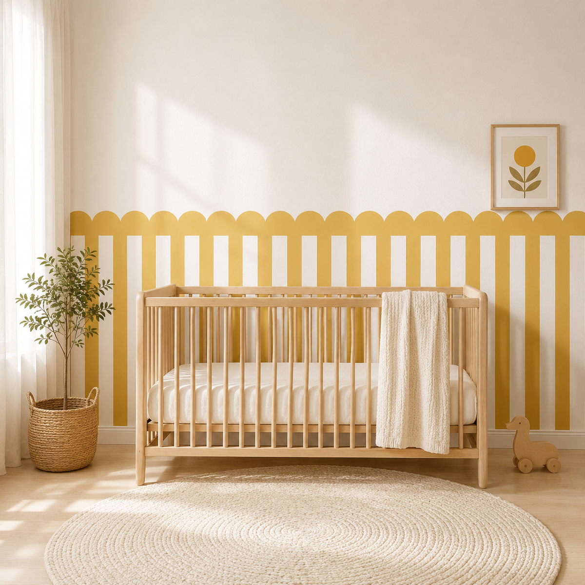 Stripe Peel and Stick Yellow Scallop Half Wall Wallpaper