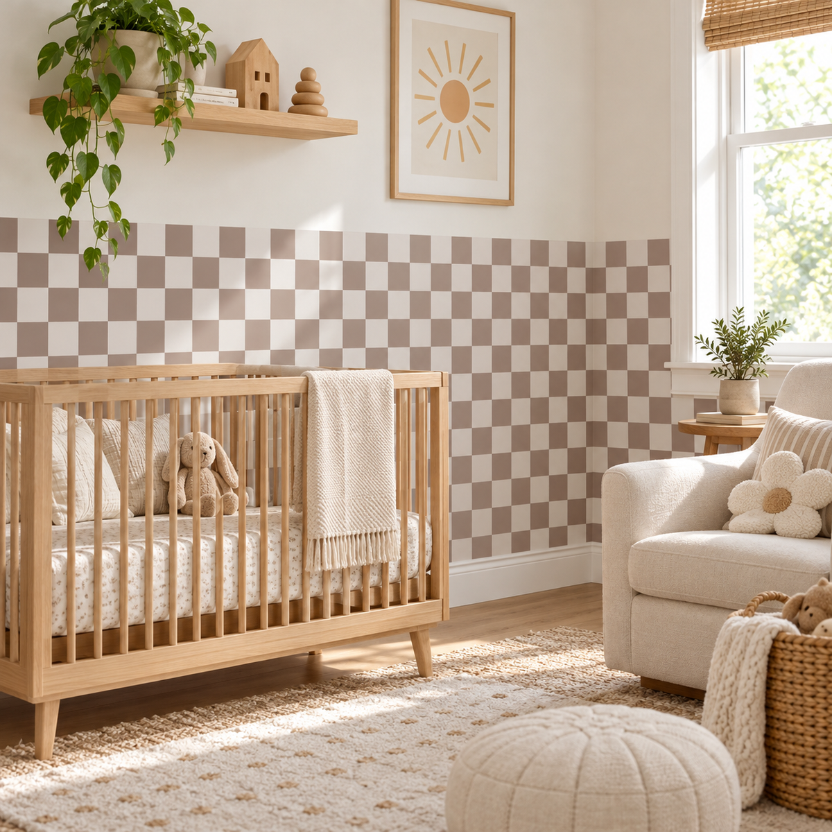 Checkerboard Peel and Stick Bohem Half Wall Wallpaper