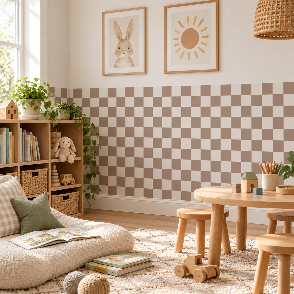 Checkerboard Peel and Stick Bohem Half Wall Wallpaper