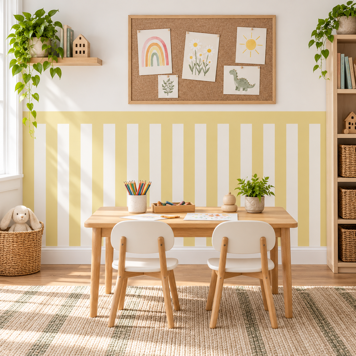 Stripe Peel and Stick Half Wall Wallpaper | Butter Yellow