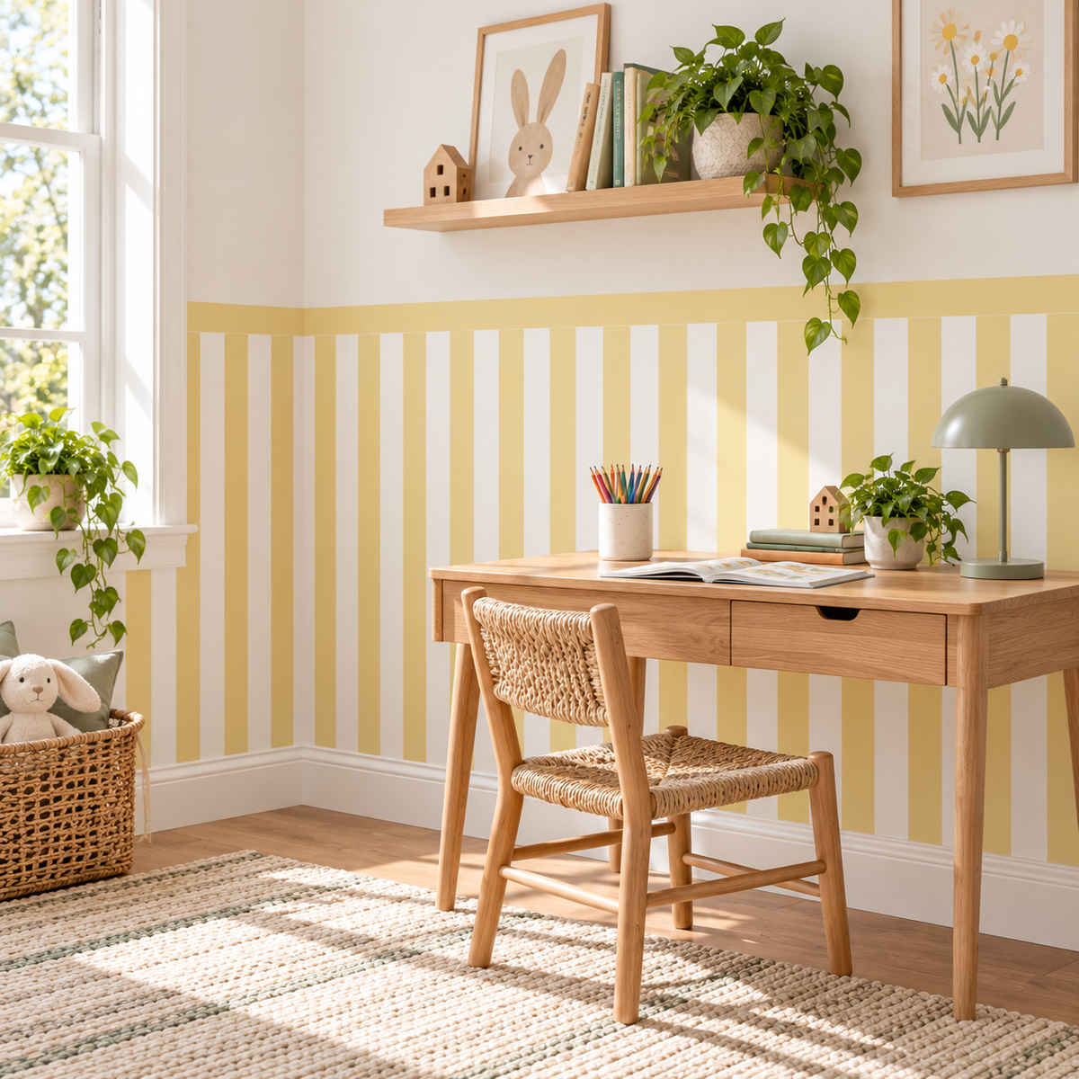 Stripe Peel and Stick Half Wall Wallpaper | Butter Yellow