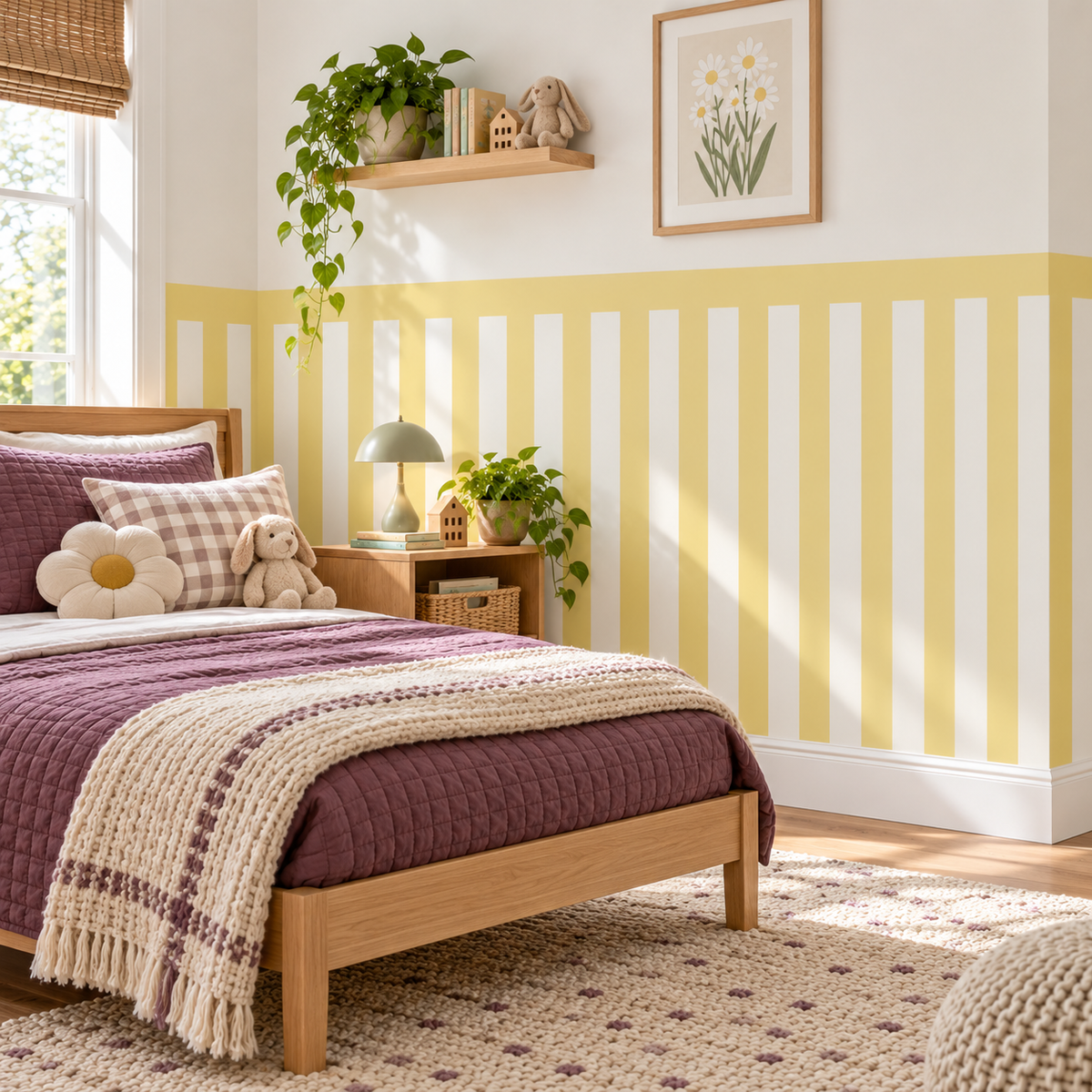 Stripe Peel and Stick Half Wall Wallpaper | Butter Yellow