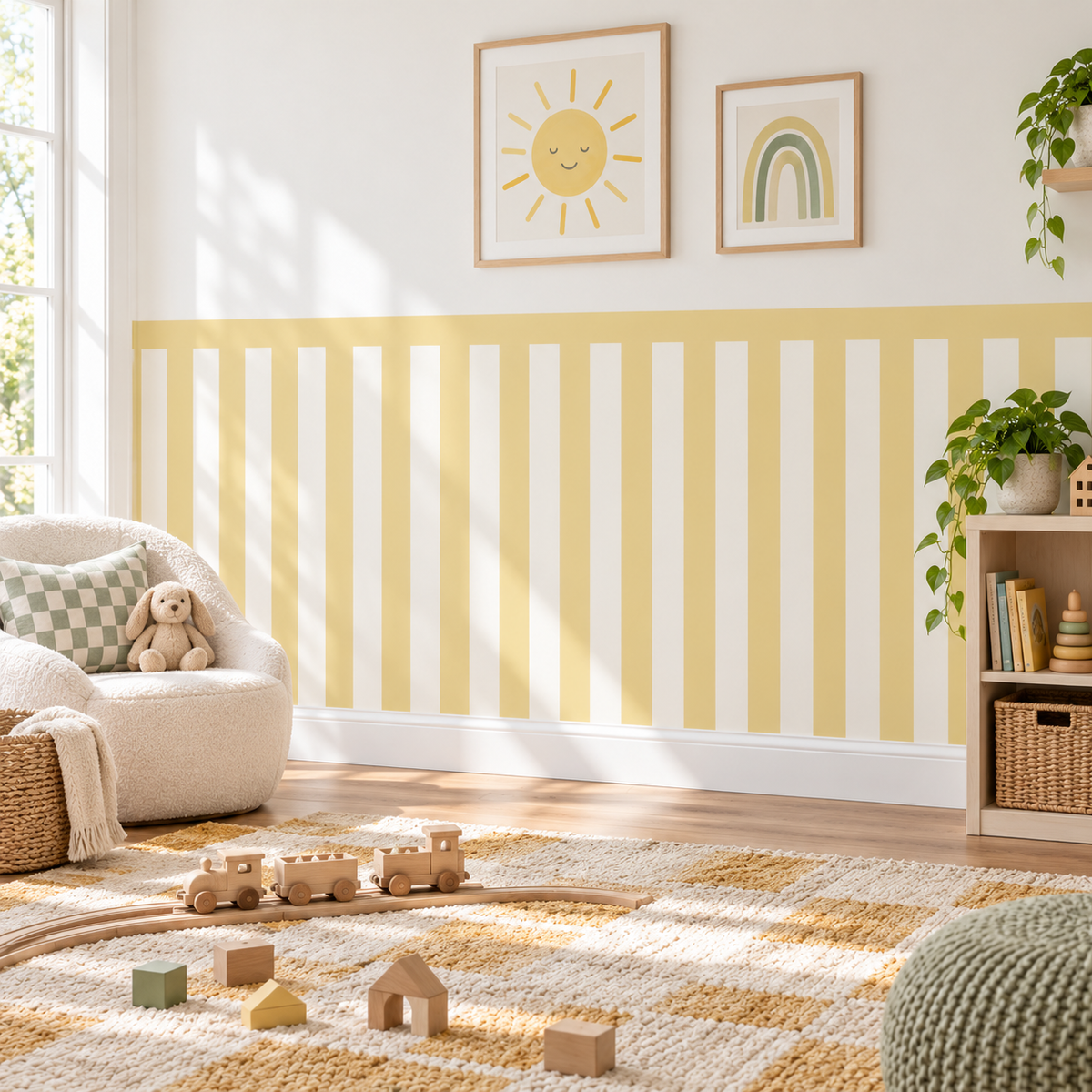 Stripe Peel and Stick Half Wall Wallpaper | Butter Yellow