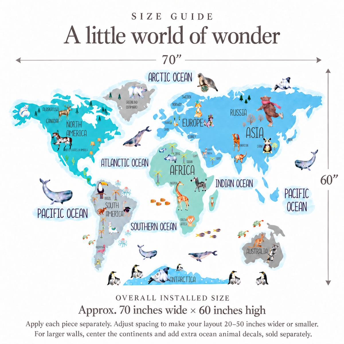 Kind World Map Fabric Wall Decal