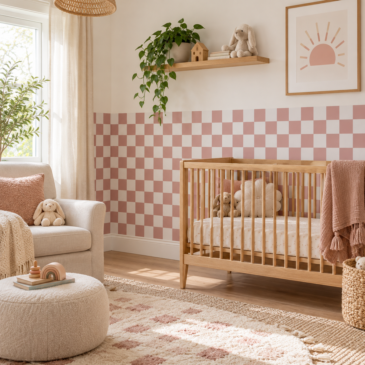 Checkerboard Peel and Stick Dusty Half Wall Wallpaper